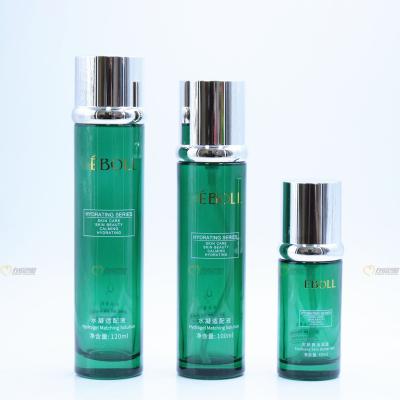 China 40ml 100ml 120ml Cosmetic Luxury Cosmetic Packaging Frosted Green Empty Glass Cream Jar Spray Bottle Skin Care And Pump Set for sale