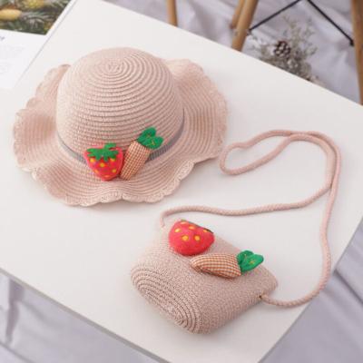 China Hat and Bag Set Fashionable 2 PC Set 2020 Straw Hat Handbag Cute Cartoon Mini Purse for Girls Bohemia Beach Kid Bag for sale