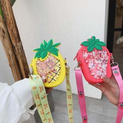 China 2020 fashion fruit body shape print girls waistband silicone cross purse fashionable sequins pretty handbag for kids for sale