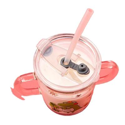China Factory direct China 380Ml double flimsy cheap handle clear glass mug With Straw For Children With Straw for sale