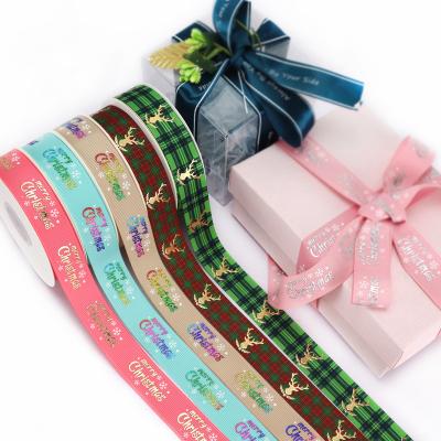 China Viable Factory Christmas Gifts Custom Printing Plaid Satin Ribbons for sale