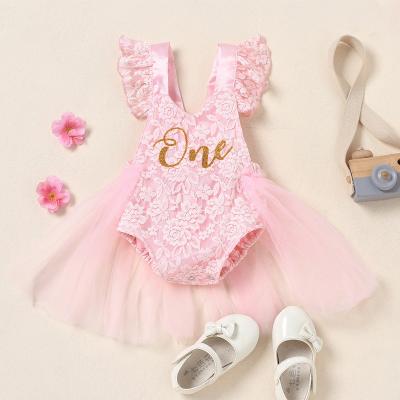 China 2021 Breathable Ins Baby Flight Sleeve Lace Up Mesh Print Romper Infant Toddler Clothes for sale
