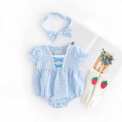 China Summer Breathable 2021 Baby Blue Ins Plaid Jumpsuit Infant Clothes Baby Romper Diary Wears for sale