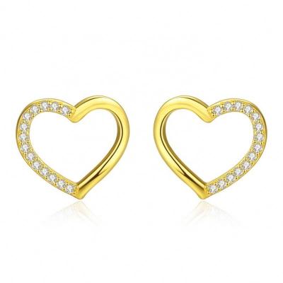 China TRENDY 18K Gold Plated Cubic Zircon Heart Stud Earrings For Women Fine Jewelry Pure 925 Gold Stud Earrings for sale