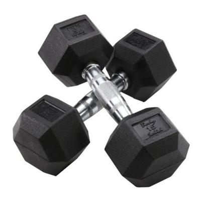 China Custom 7.5 Kg Cast Iron Rubber Dumbbell Hex Dumbbell Coated With Eco - Friendly Rubber for sale
