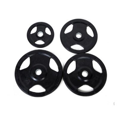 China Eco - Friendly Grip Three Holes Rubber Coated Bumper Plate / Weightlifting Rubber Plate for sale