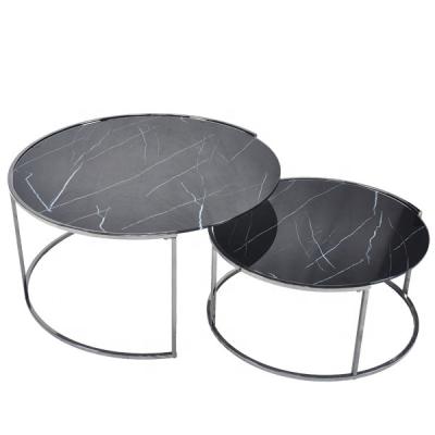 China Coffee table factory price brand new black glass with marble look hotel coffee table sets for sale