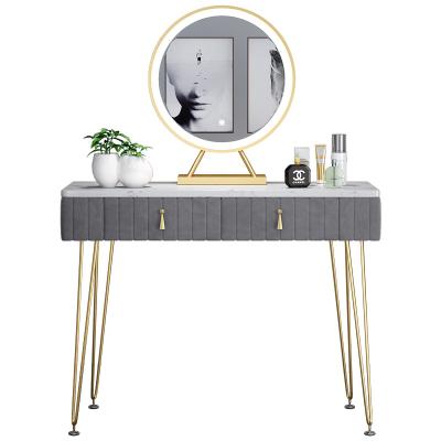 China (Others)Adjustable Women Bedroom Furniture Set Wooden Makeup Vanity With Gold Metal Legs for sale