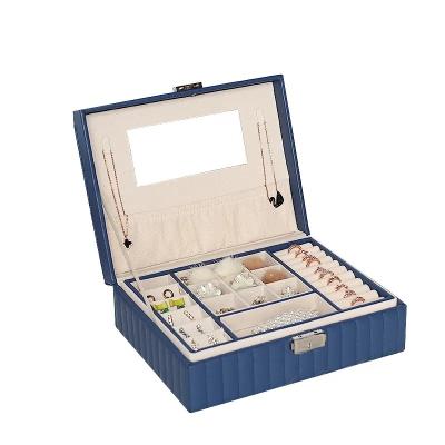 China 2 Layers Eco-Friendly Hot Selling Stitching PU Leather Ring Earring Velvet Jewelry Organizer Jewelry Storage Boxes for Girls and Women for sale
