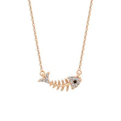 China New Cute Alluring Gift Girlfriend 18K Fish Bone Gold Plated Necklace for sale