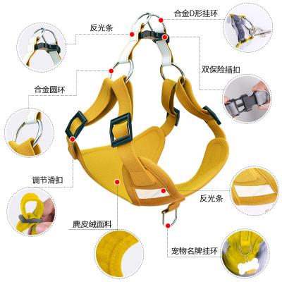 China Colorful Reflective Suede Safety Dog Harness With Leash Set No Pull Adjustable Reflective Puppy Harness for sale
