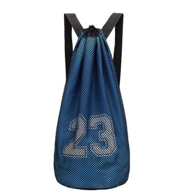 China Universal custom cheap price polyester basketball gym bag soccer ball net drawstring backpack bag for sale