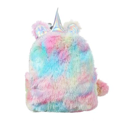 China Other Cute Plush Unicorn Kids Rainbow Backpack Fluffy School Bag Wholesale Cute Backpack For Girls for sale