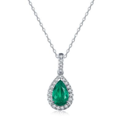 China FASHIONABLE Wholesale Fine Jewelry Women's Green Stone Chain Necklaces 925 Sterling Silver Emerald Gemstone Necklace for sale