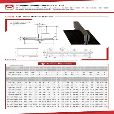 China Cold Drawn Elevator Guide Rail SN-GR-T Series Machined Guide Rail for sale