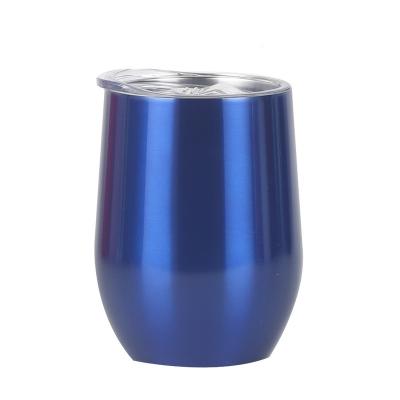 China Viable Custom Logo Double Wall Coffee Mugs Stainless Steel Insulated Egg Shape 12oz Coffee Tumbler With Slid Lid for sale