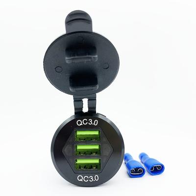 China New Product New Car Charger China-chic Waterproof Aluminum Alloy 3 Port Fast Charging 12-24V Modified Charging Socket for sale