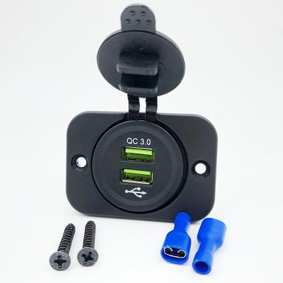 China Car/Boat/Mobile phone/RV ETC USB Car Charger Dual Port Socket IP65...Waterproof QC 3.0 Fast Car Charger for sale