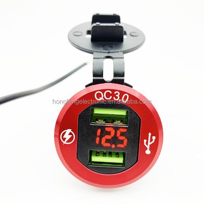 China Universal 12-24V Dual USB Quick Charger LED 2 USB Waterproof Left Plug Power Charger With Voltmeter For Car Marine for sale