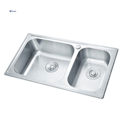 China Without Faucet Two Bowls Kitchen Sink Handmade Silver Color 304 Stainless Steel Sink for sale