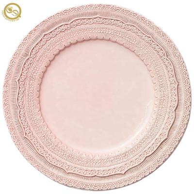 China Viable Good Prices Chinese Ceramic Lace Charger Rose Dishes Wholesale for sale