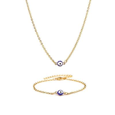 China TRENDY Women Lucky Jewelry Turkish Evil Eye Necklace Blue Eye Bracelet 18K Gold Plated Stainless Steel Fashion Jewelry for sale