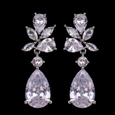 China Flower Shape Women Wedding Party Zircon Diamond Long Drop Earrings Fashion Hot Selling Jewelry for sale