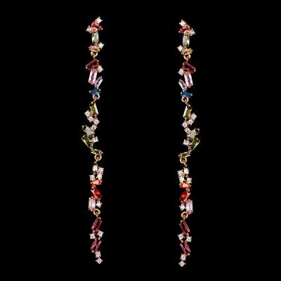 China New FASHIONABLE Women Party Multicolor Irregular Zirconia Long Bridal Statement Drop Earrings Fashion Jewelry Accessories for sale