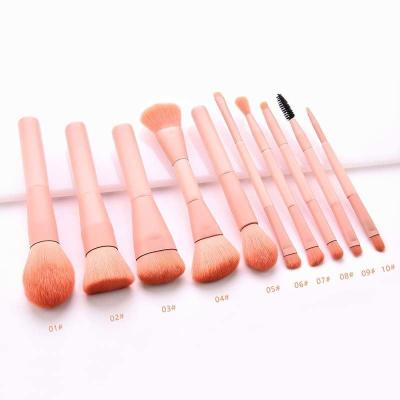 China Angular Blush Logo Brochas De Maquillaje Pink 10Pcs Custom Makeup Set Makeup Brush DX Multifunctional Soft Foundation Brush for sale