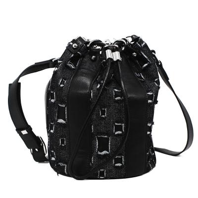 China Fashion Customized Designer Handbags New Logo Denim Unisex Bucket Bag Fashion Drawstring Bag for sale