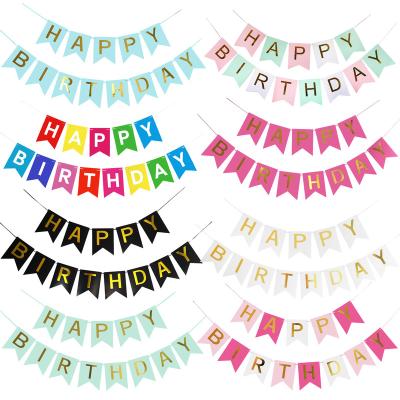 China Promotional Toy 11.5*16cm Party Paper Banner Bunting Colorful Confetti Birthday Party Decoration Happy Birthday Flag Banners for sale