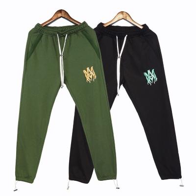 China 100% Cotton Fashion Trend Brand Street Style Letter Printing Logo Tide Brand Army Green Pull Rope High Street Casual Pants Trousers for sale