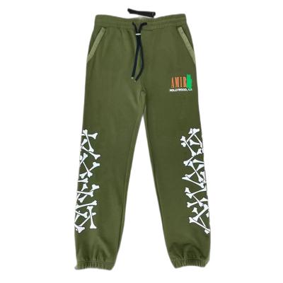 China High Quality Street Style Print Bone Style Street Brand Cotton Fashion Zipper Breeches 100% Casual Army Green Hoodie Pants for sale