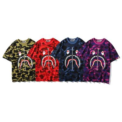 China HIGH STREET Fashion Trend Brand Camouflage Shark Monkey Head Men's Casual Round Neck T-shirt Men's Casual Round Neck Stitching Short Sleeve for sale