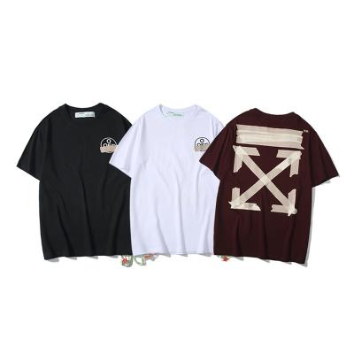 China HIGH STREET Off Ouch Stripe Yellow Arrow Printed Casual Cotton Short Sleeve T-Shirt Men And Women's Short Sleeves for sale