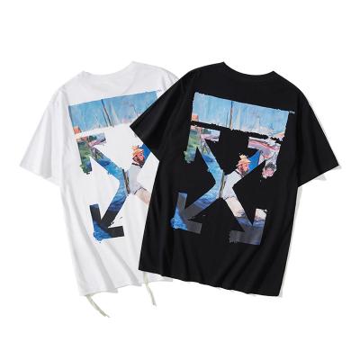 China HIGH STREET OUCH Oil Painting Sketch Arrow Summer Lettered 100% Cotton T Shirt For Men And Women for sale