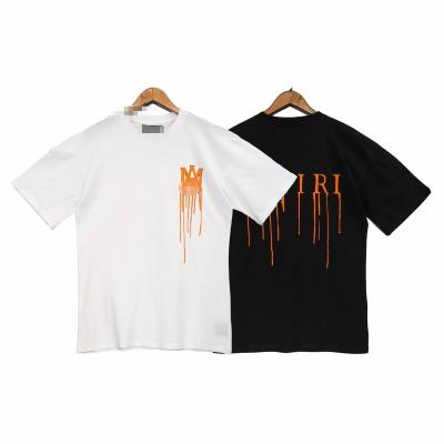 China HIGH STREET Summer Fashion Brand Street Style AM Liquid Letters Printed Round Collar Short Sleeve T-shirts For Men And Women for sale