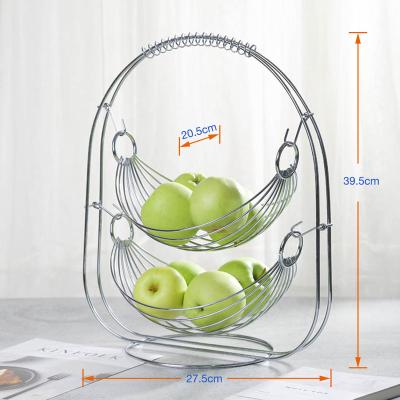 China Stocked Chinese Manufacturer Directly Sale 2 Tiers Silver Iron Metal Vegetable Fruit Storage Basket for sale