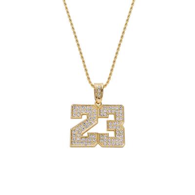 China Popular Diamond Gold Cuban Tennis Hiphop Hiphop Pendant Full Diamond Basketball 23 Chain Necklace Factory Direct Sales Statement for sale