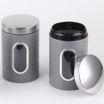 China Food Grade Wholesale Custom Kitchen Storage Set Of 3 Can Pot Coffee Tea Sugar Stainless Steel Metal Canister Sets With Marble Coating for sale