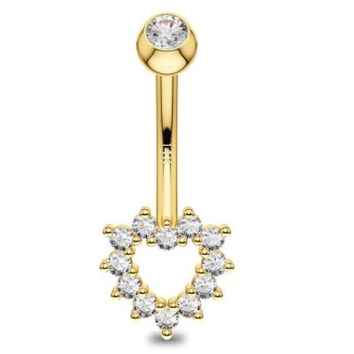 Chine Anneau creux de nombril de la CZ de coeur, anneau de nombril des bijoux 14G de corps de l'or 14K à vendre