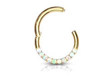 Chine Cercle articulé perçant 1.2mm×10mm de Clicker de l'or 14k avec l'opale blanche à vendre