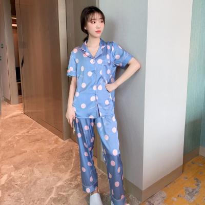 China QUICK DRY spring sleeve polka dot sleepwear and casual design summer pajamas pants girl nightwear short dress women for sale