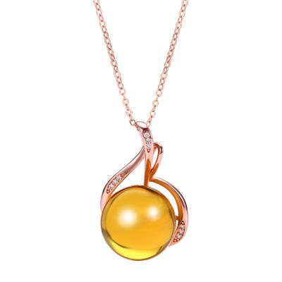 China Blue Amber Stone Sense Small Cool Necklace S925 Niche Design PEND Of Gem 3A Clavicle Purification Water Round Environmentally Friendly Silvery Net Red Chain for sale