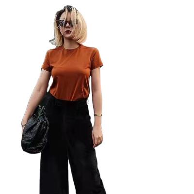 China 2022 Solid Color Small MOQ Cashmere Breathable Custom Made Silk Cotton Women'S T-shirt Short Sleeve T-shirts for sale