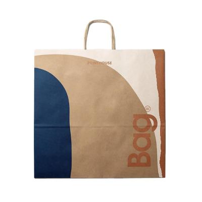China Recycled Materials Custom Printed full color Kraft Shopping Paper Bag With Handles for sale