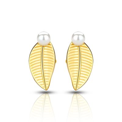 China CLASSIC Wholesale 925 Sterling Silver 14K Gold Plated Stud Earrings Minimalist Leaf Earring Jewelry for sale