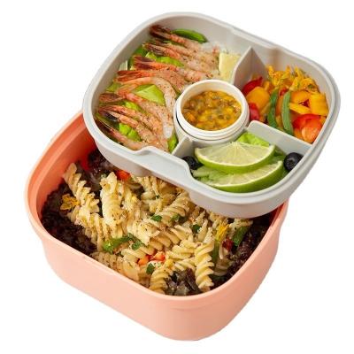 China 1720 ml 2 in 1 Inner Tray and Sauce Jar BPA Free Set Plastic Salad Bowl with Lid for sale