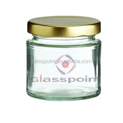 China 6oz viable glass jar for jam, glass jam jar with gold twist-off cap for sale