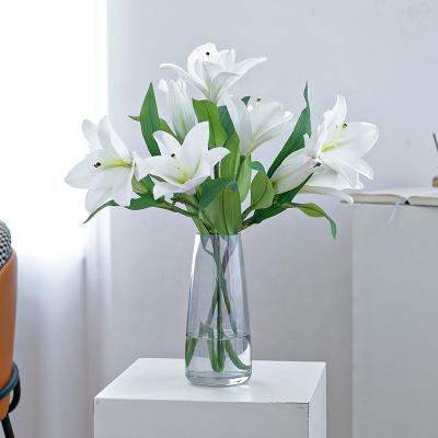 China Artificial Silk+soft PVC Factory Supply 3D Printing Real Touch 3 Heads Lily For Wedding Home Decoration Flower Ornaments for sale
